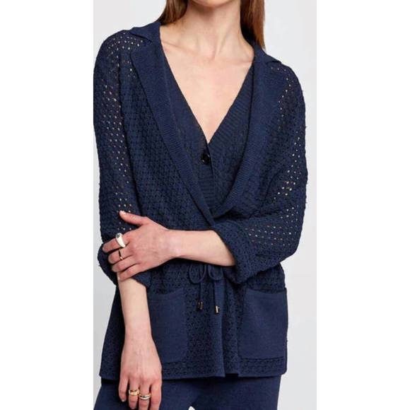 NEW KNITSS braided knit flow jacket in navy - Picture 1 of 3